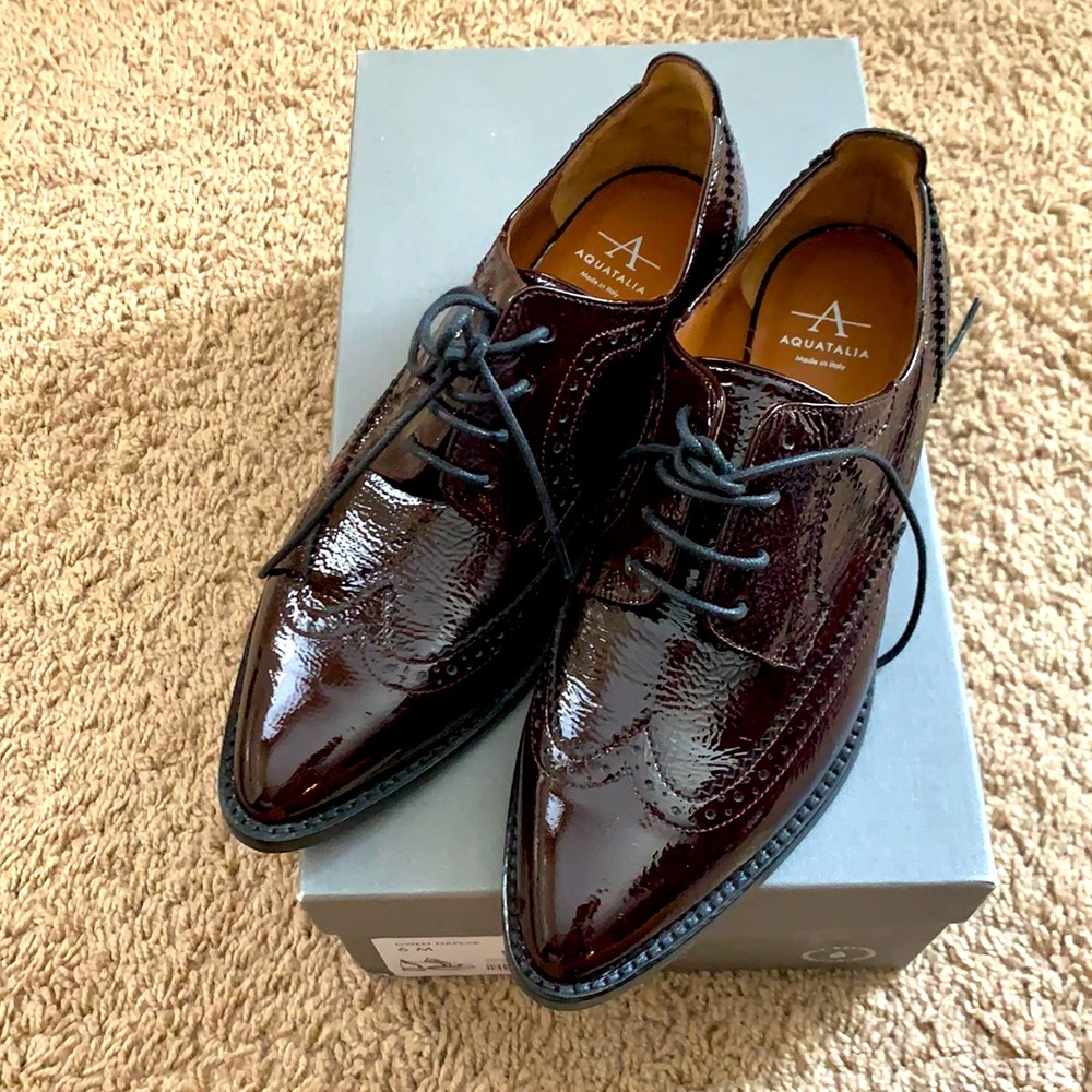 Aquatalia Gwen Naplak oxford shoes wine 6 NEW